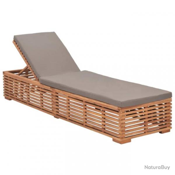 Transat chaise longue bain de soleil lit de jardin terrasse meuble d'extrieur avec coussin gris fo