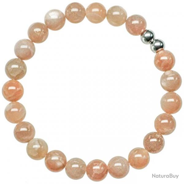 Bracelet en pierre de lune orange - Perles rondes 8 mm