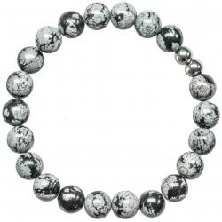 Bracelet en obsidienne neige - Perles rondes 8 mm