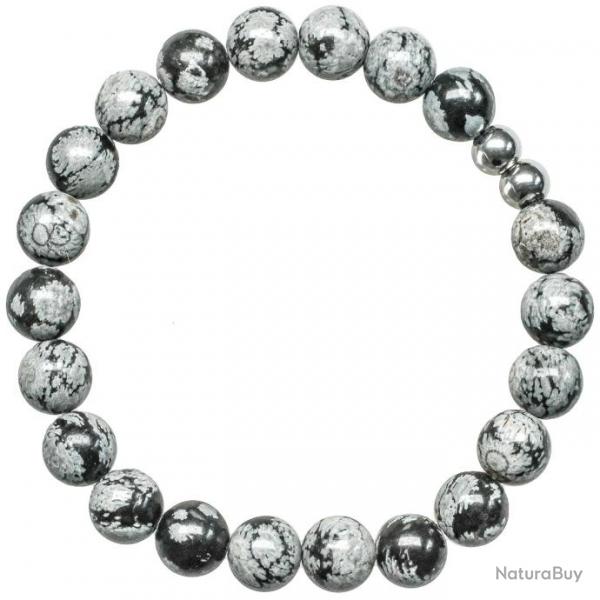 Bracelet en obsidienne neige - Perles rondes 8 mm