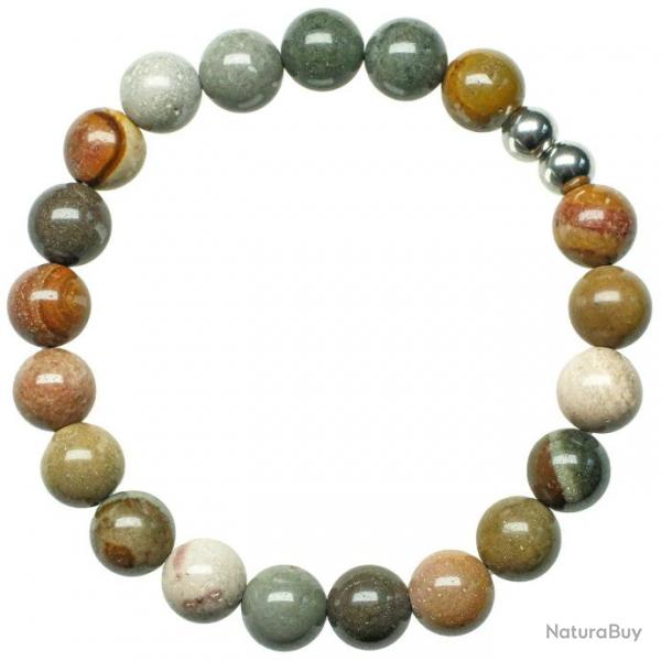 Bracelet en jaspe polychrome - Perles rondes 8 mm