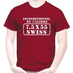 T-SHIRT - INCONDITIONNEL DU CALIBRE 7.5X55 SWISS - Suisse cartouche douilles Tir Fusil CarabineTAR