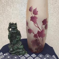 Legras grand vase motif feuille de Vigne vert givré couleur rouge hauteur 30 parfait état