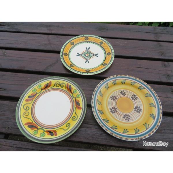 VINTAGE - Lot de 3 assiettes ancienne en faence de Gien dcors & couleur provenale signe L.P(XX)