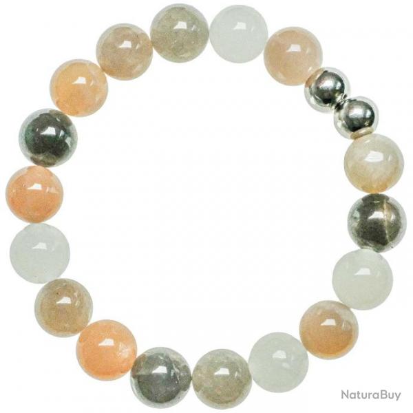Bracelet en pierre de lune orange - Perles rondes 10 mm