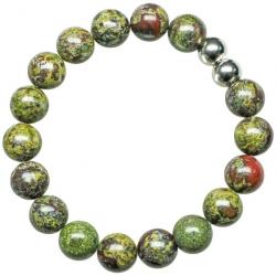 Bracelet en jaspe héliotrope - Perles rondes 10 mm