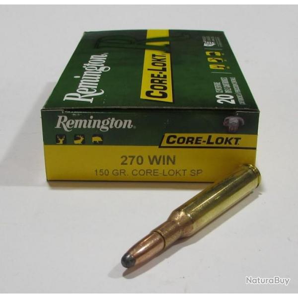 1 boite 20 cartouches  de calibre 270 Winchester, remington core lokt 150grs