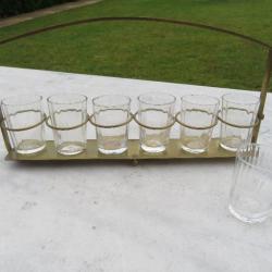 VINTAGE -  Ancien service a liqueur de 6 verres avec support en laiton (Vers 1950-60)