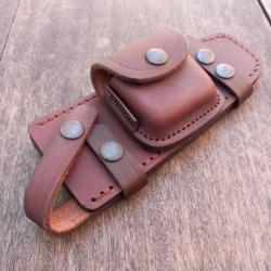 Fourreau de ceinture Artisanal en cuir marron pour couteaux de chasse Lame 17 cm avec sacoche
