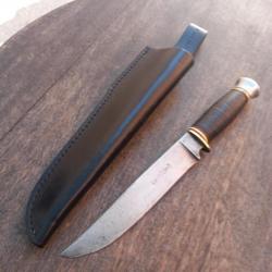 Ancien Couteau de Chasse SABATIER avec Étui en cuir Manche en Cuir