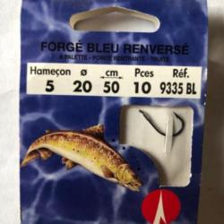 10 hameçon monté forgé bleu renversé truite  04/20 .   50 cm 9335 bl vmc peche truite water queen