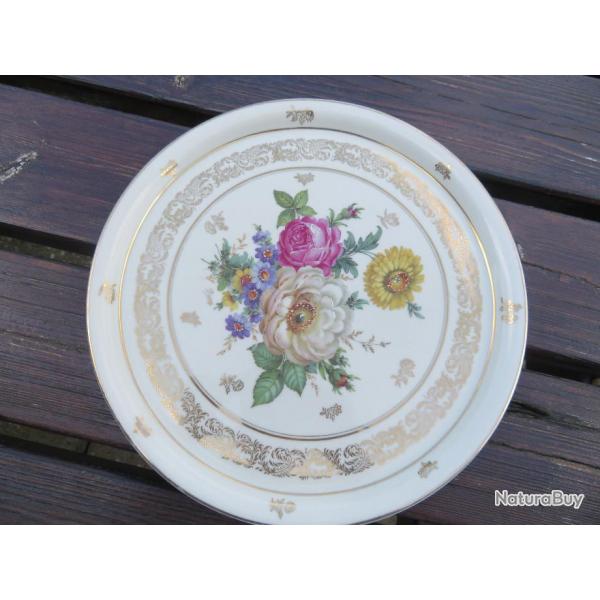 VINTAGE - Grand plat rond en porcelaine de LIMOGES,a dcors fleurs (Raynaud)(XX)