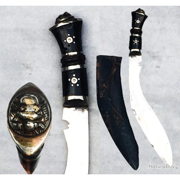 RARE & BEAU SABRE / POIGNARD KUKRI, KOUKRI DE TYPE OFFICIER SUPERIEUR, FIN XIX, OBJET D'ORIGINE