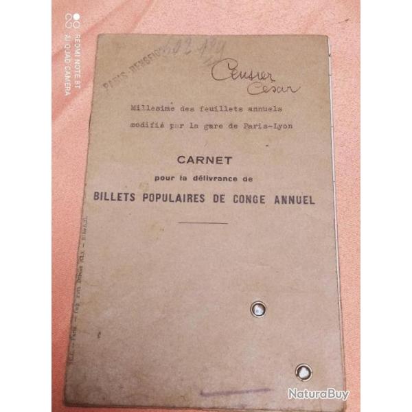 FRONT POPULAIRE, CARNET DE TRANSPORT ATTRIBUE ANCIEN POILU 14/18, 1937/38