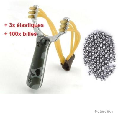Lance Pierre Fronde + Laser Viseur + 100 Billes ALU Professionnel Slingshot Longue Porte Chasse