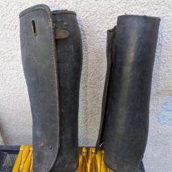 Paire de guêtres jambières en cuir Guerre 39/45 ou 14/18 bel état de conservation hauteur 30 cm