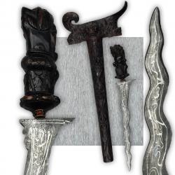 RARE & SUPERBE SABRE COURT DIT :  '' KRISS '', BOIS SCULPTÉ, XIX, ORIGINAL