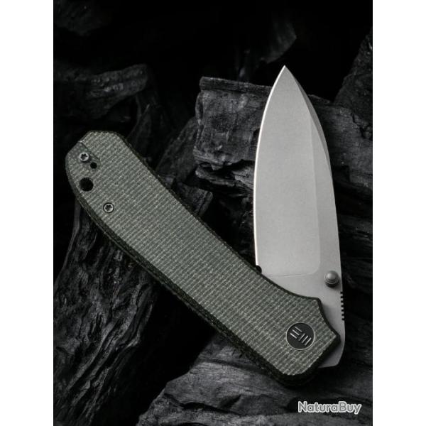 Couteau We Knife Co Big Banter Green Lame Acier CPM-20CV Stonewash Manche Micarta IKBS Clip WE210452