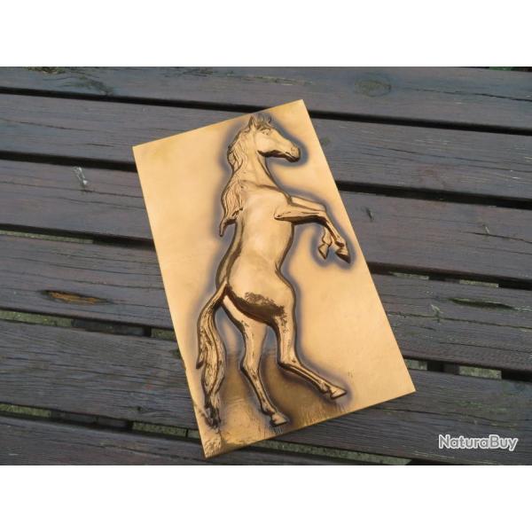 VINTAGE - Ancien tableau questre en cuivre  dcors cheval - talon cabr  (Vers 1960-70)
