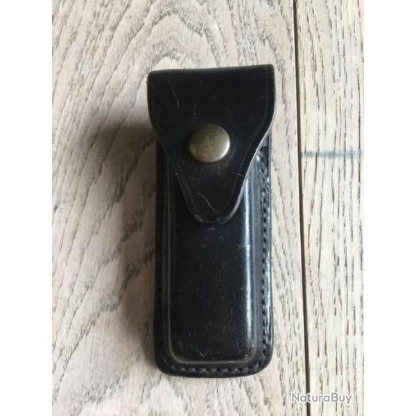 Etui de ceinture cuir noir avec pince pour petit couteau de poche