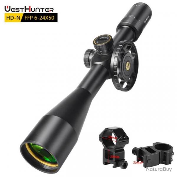 lunette de vise tactique HD 6-24X50 FFP, lunette de chasse tactique grande roue parallle R & G