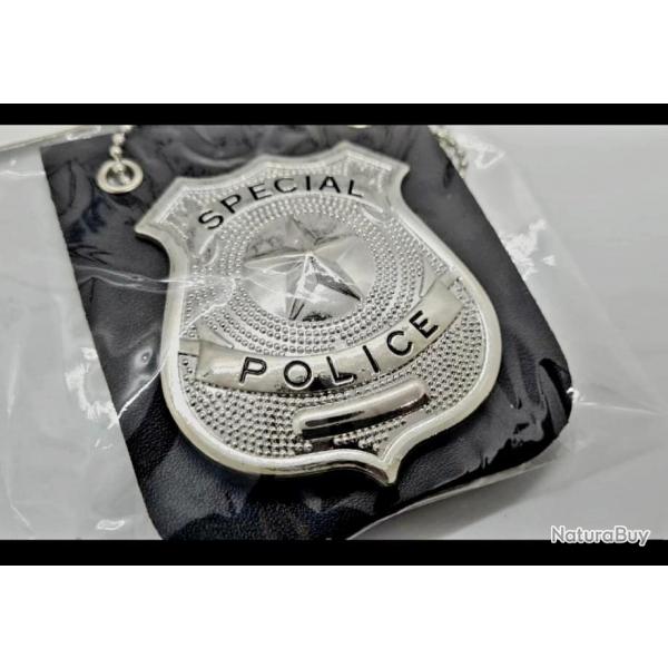 REDUCTION 2025! BADGE PORTE COU COULEUR ARGENT "SPECIAL POLICE" USAGE PRIVE ROLE PLAY PRODUIT MTAL