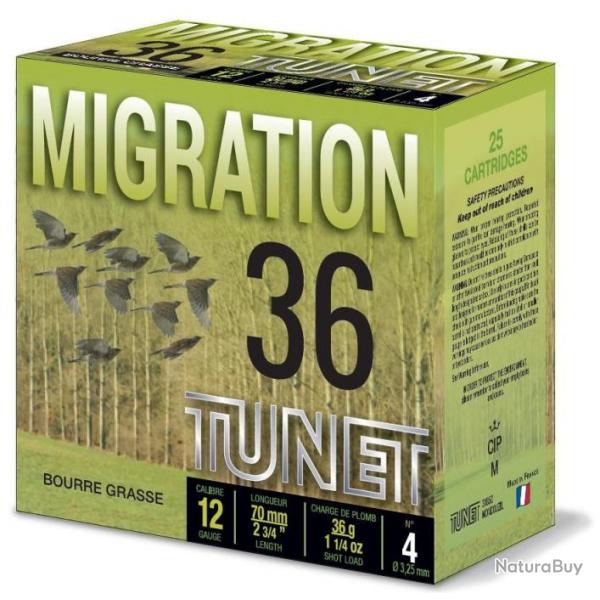 Cartouches Tunet Migration 36 36g BG plomb n4 - Cal.12 x1 boite