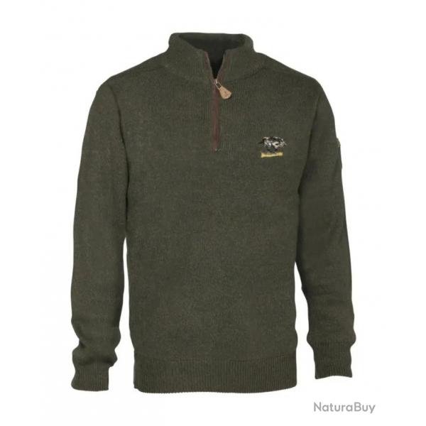 Pull chasse col chemine broderie Sanglier