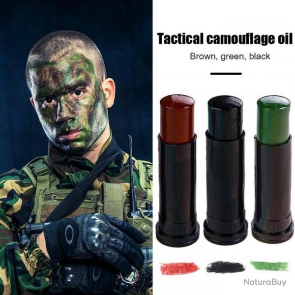 Peintures Militaire Maquillage Camouflage Visage 3 couleurs Noir Vert Marron
