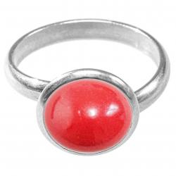 Bague argentée avec cabochon rond en bambou des mers