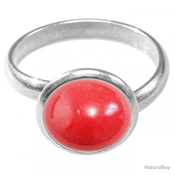 Bague argente avec cabochon rond en bambou des mers