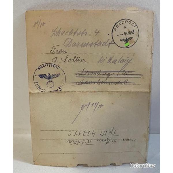 Papier Allemand post WW2 lettre Courrier de 1943 avec Tampon