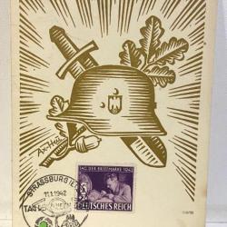 Ancienne Carte postale WW2 Allemande tag der briefmarke 1942 Tampon et illustration Casque