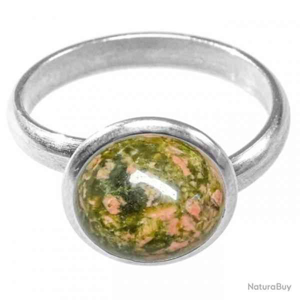 Bague argente avec cabochon rond en unakite