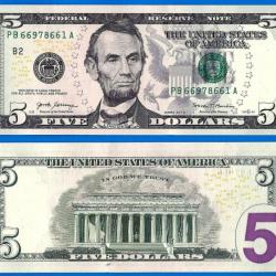 Usa 5 Dollars 2017 A Neuf Mint New York B2 Dollar Lincoln Billet Etats Unis