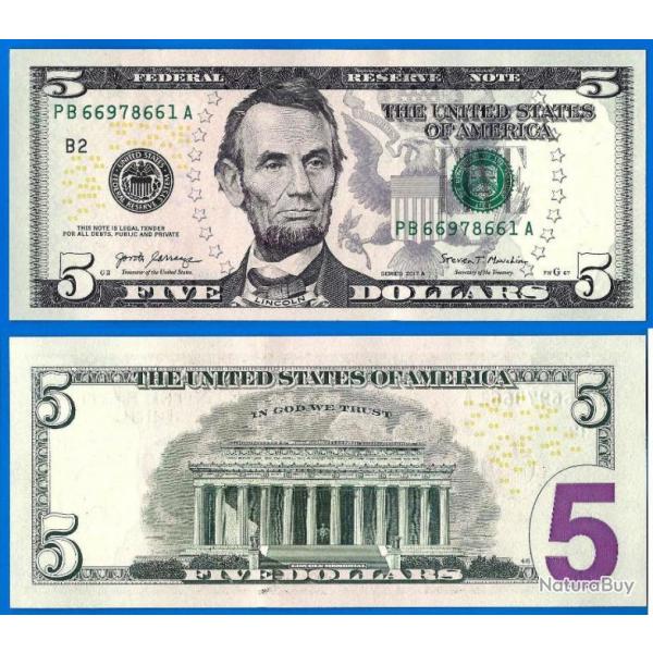 Usa 5 Dollars 2017 A Neuf Mint New York B2 Dollar Lincoln Billet Etats Unis