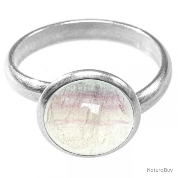 Bague argente avec cabochon rond en fluorite claire