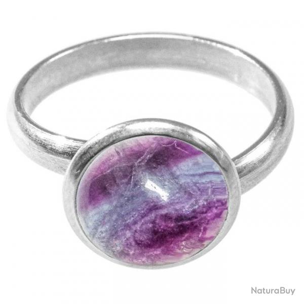 Bague argente avec cabochon rond en fluorite violette