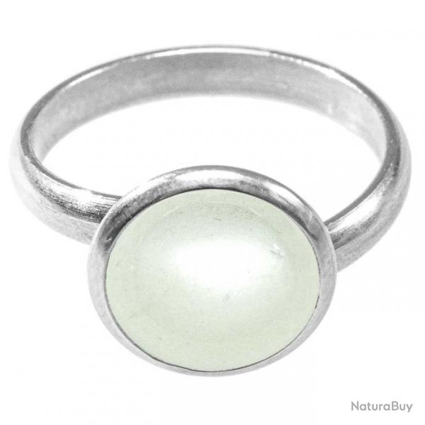 Bague argente avec cabochon rond en pierre de lune blanche