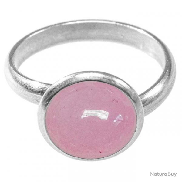 Bague argente avec cabochon rond en jade teint rose