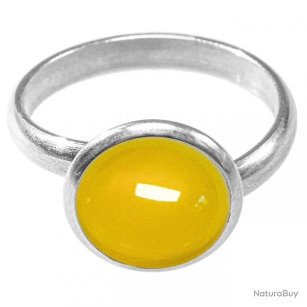 Bague argente avec cabochon rond en agate jaune