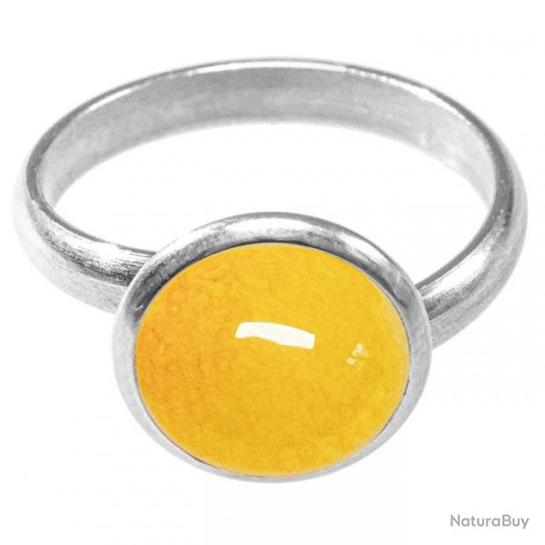 Bague argente avec cabochon rond en jade teint jaune