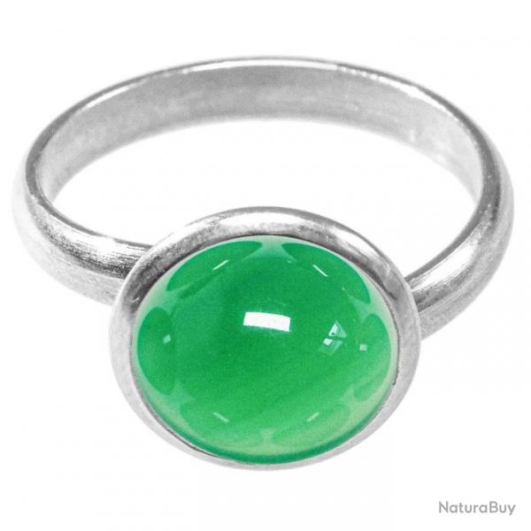 Bague argente avec cabochon rond en onyx vert