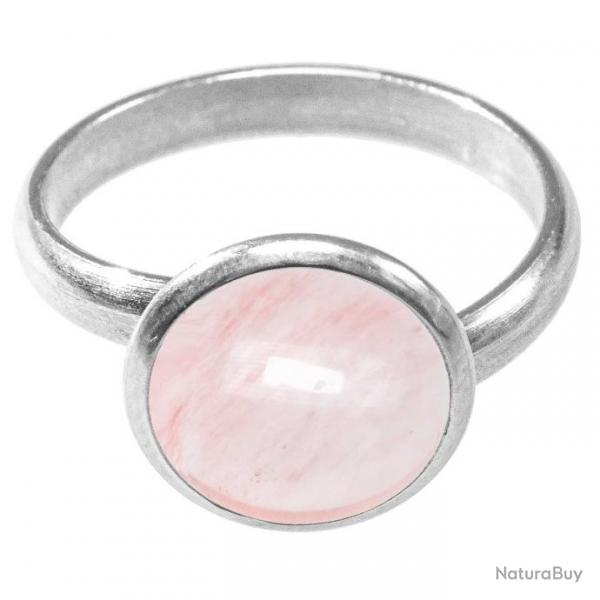 Bague argente avec cabochon rond en calcdoine rose