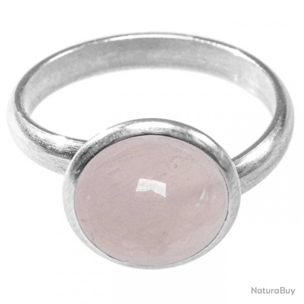 Bague argente avec cabochon rond en quartz rose