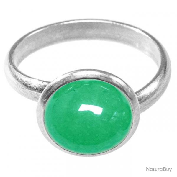 Bague argente avec cabochon rond en jade teint vert