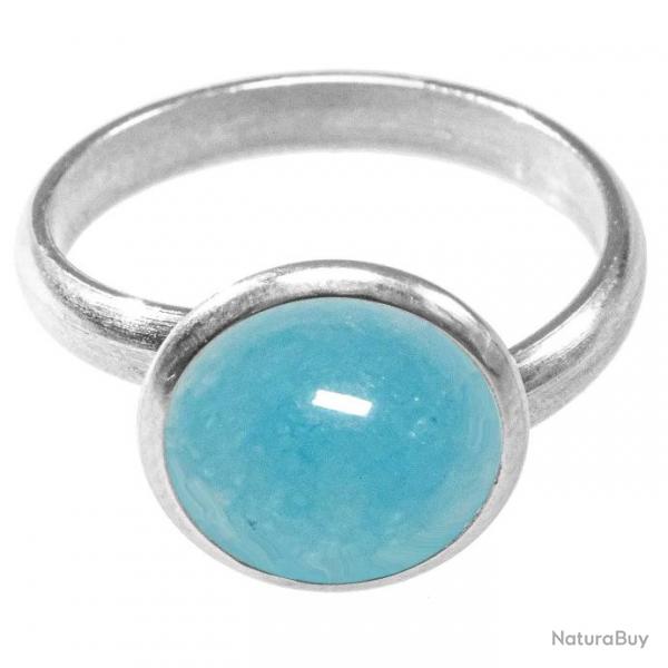 Bague argente avec cabochon rond en jade teint bleu