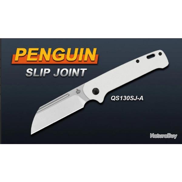Couteau QSP Penguin Slip Joint White Lame Acier 14C28N Manche G10 QS130SJA