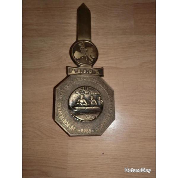 plaque bronze 10 eme journes militaires - fontainebleau france / 1985  A E S O R