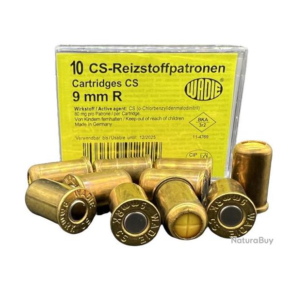 Munitions pour revolver - WADIE "Cartridges CS" 9mm R - 10 X munitions GAZ CS
